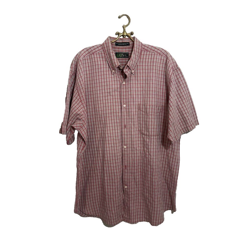 OSCC Old School Clothing Co Mens XL Red Plaid Handwoven Cotton‎ Short Sleeve Top